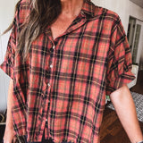 Dolman Cut Flannel 3/4 Sleeve Button Up
