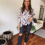Greyish Floral Whimsical Button Up