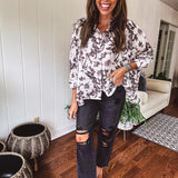 Greyish Floral Whimsical Button Up