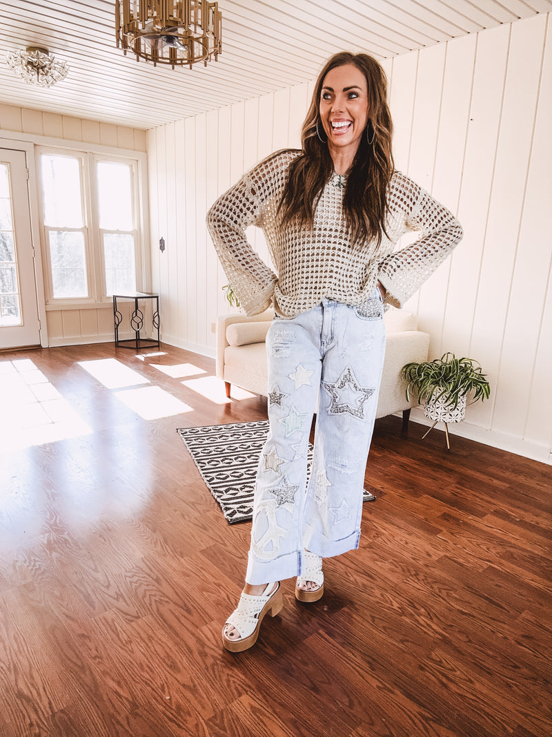 Open Weave Crochet Drop Shoulder Top