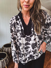 Black & Taupe Floral Blouse with Yoke Trim