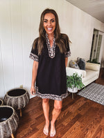 Black Leo Trim A Line Dress
