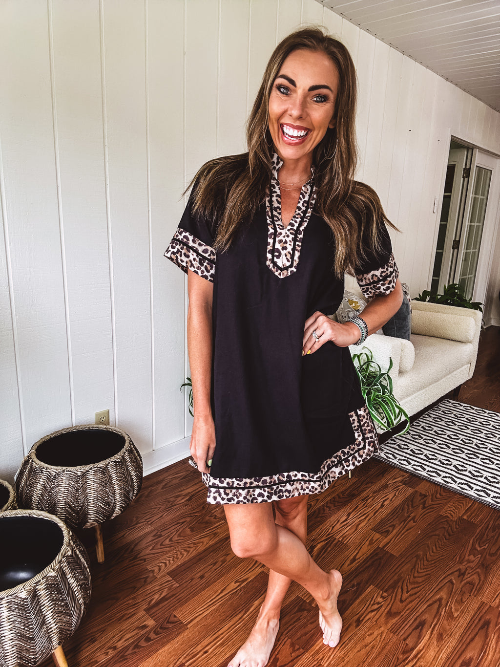 Black Leo Trim A Line Dress