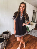Black Leo Trim A Line Dress