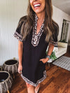 Black Leo Trim A Line Dress