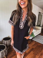 Black Leo Trim A Line Dress