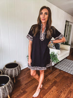 Black Leo Trim A Line Dress