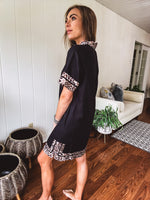 Black Leo Trim A Line Dress