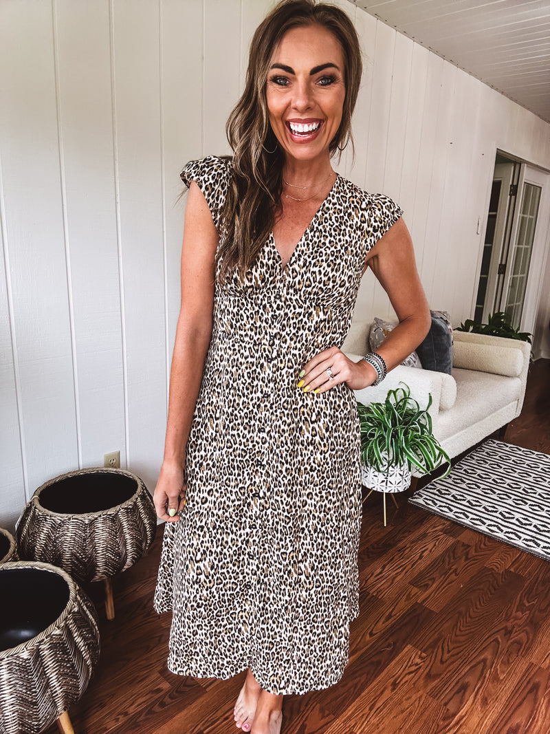 Simply Wild Button V Midi Dress