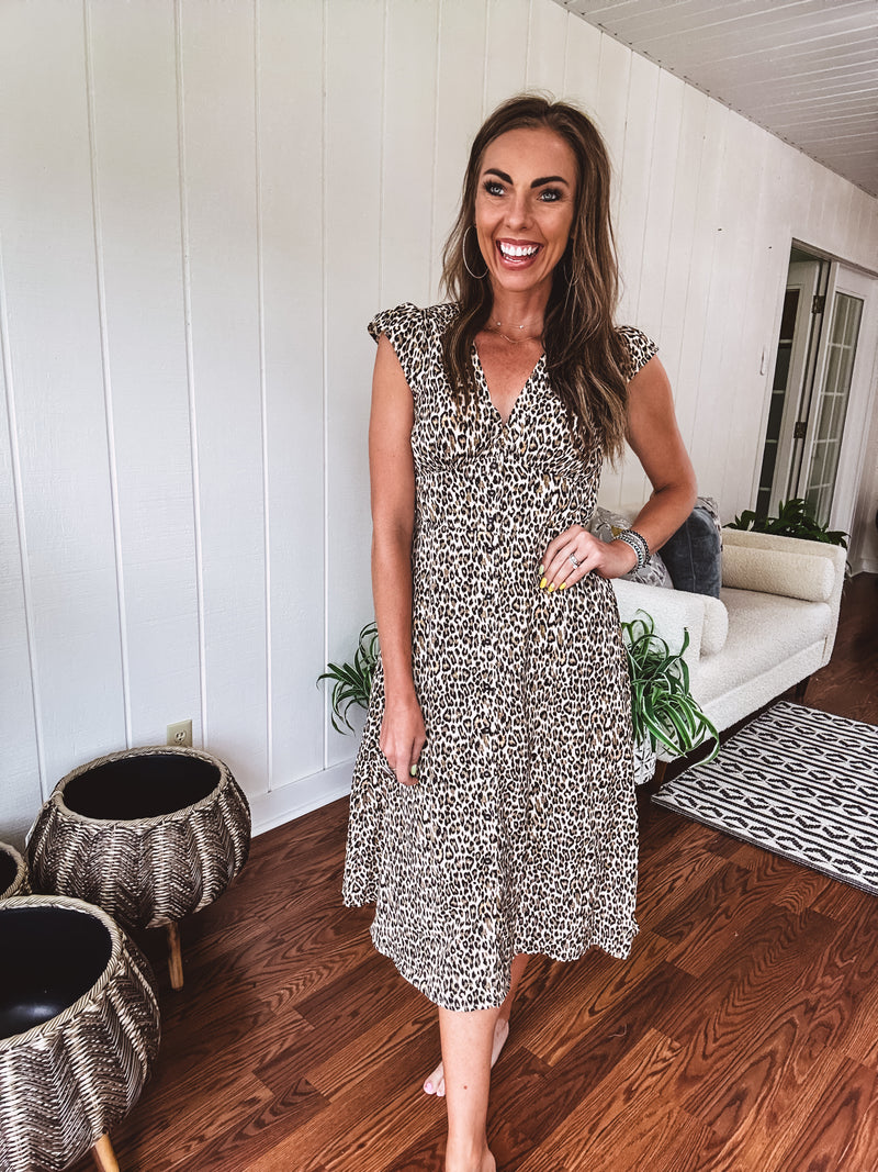Simply Wild Button V Midi Dress