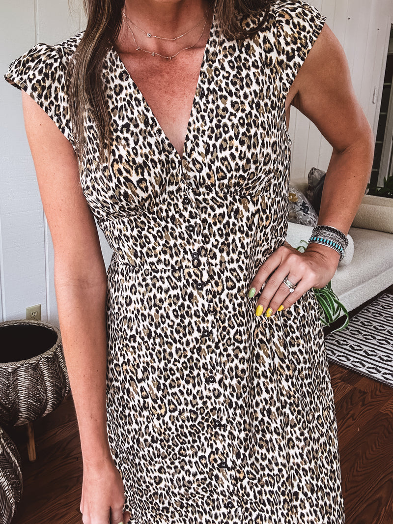 Simply Wild Button V Midi Dress