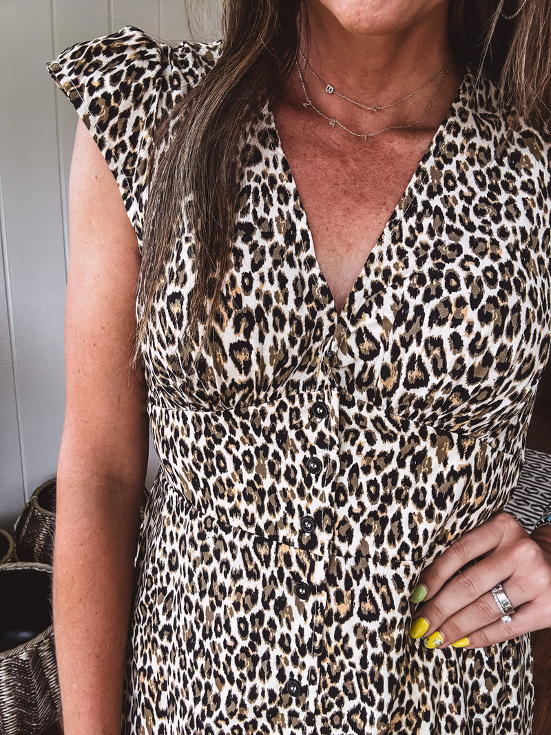 Simply Wild Button V Midi Dress