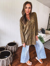 Olive Peace Embroidered Flutter Hem Button Front