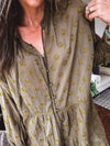 Olive Peace Embroidered Flutter Hem Button Front