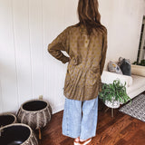 Olive Peace Embroidered Flutter Hem Button Front