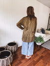 Olive Peace Embroidered Flutter Hem Button Front