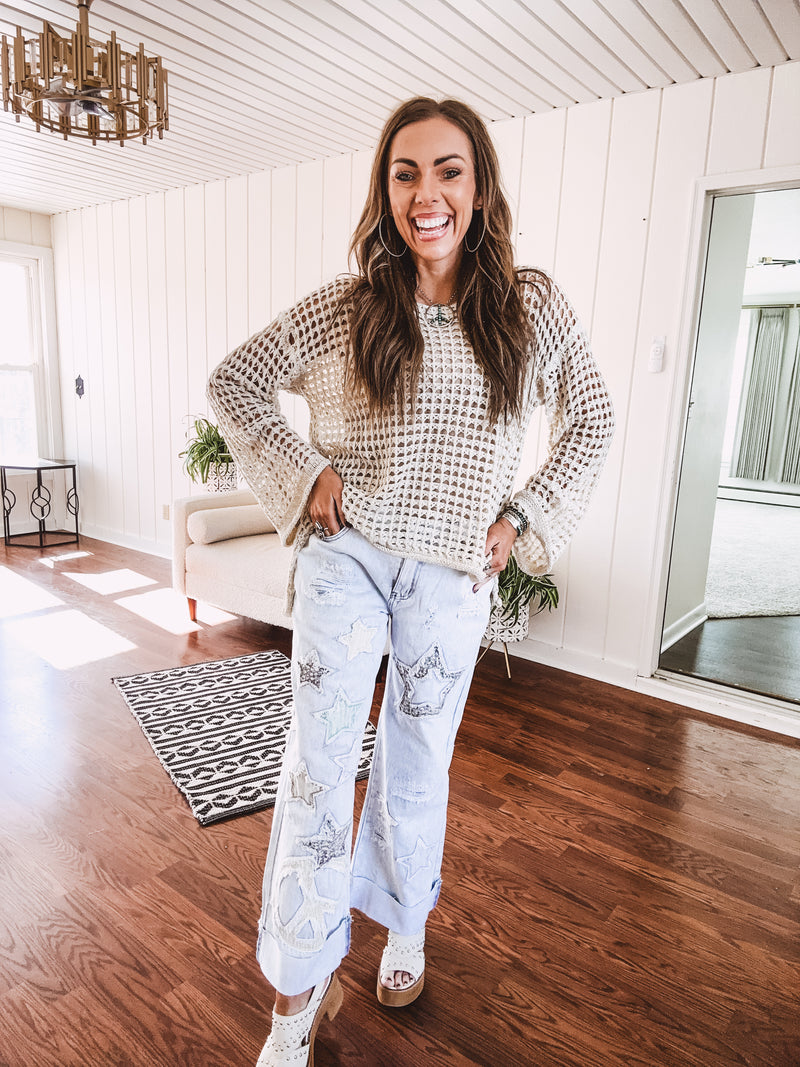 Open Weave Crochet Drop Shoulder Top