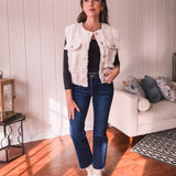 Cream Elegant Tweed Sherpa Vest