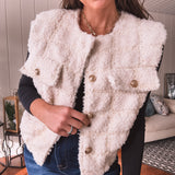 Cream Elegant Tweed Sherpa Vest