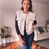 Cream Elegant Tweed Sherpa Vest