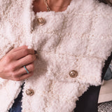 Cream Elegant Tweed Sherpa Vest