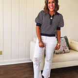 White High Rise Distressed Straight Leg Jean