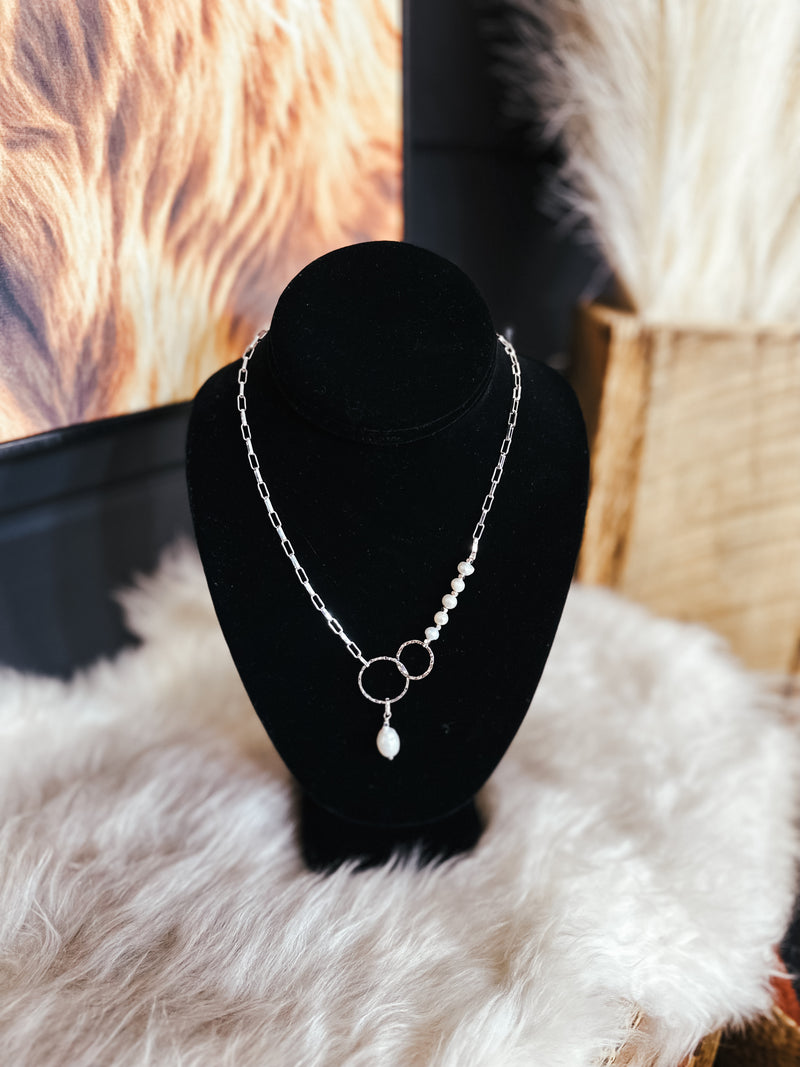Silver Dainty Pearl + Paperclip Chain Necklace