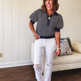 White High Rise Distressed Straight Leg Jean
