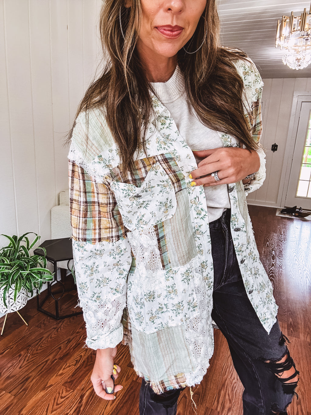 Wheat Floral Plaid Mix & Match Shacket