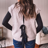 Oatmeal Ribbon Tie Back Sweater Vest