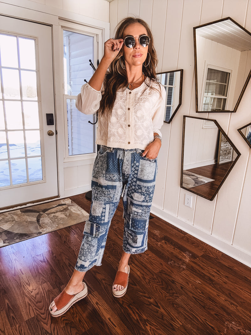 Paisley Denim Patchwork Boyfriend Pant