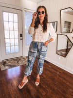 Beige Whimsical Whirl Embroidered Button Down Blouse