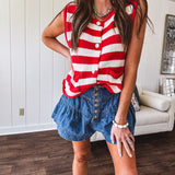 Red + Cream Stripe Colorblock Button Woven Vest