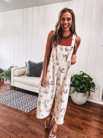 Khaki Western Print Twill Overalls