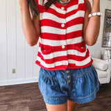 Red + Cream Stripe Colorblock Button Woven Vest
