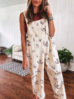 Khaki Western Print Twill Overalls