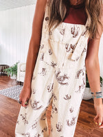 Khaki Western Print Twill Overalls