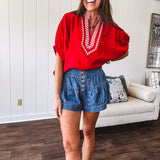 Denim Button Front Blossom Short