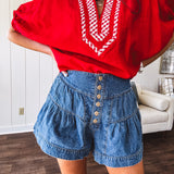 Denim Button Front Blossom Short