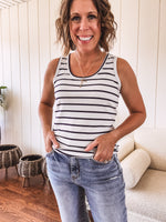 Ivory/Black Scoop Neck Fitted Stripe Tank