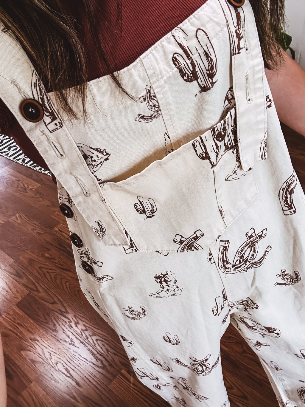 Khaki Western Print Twill Overalls