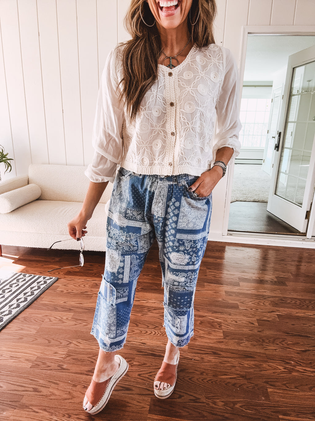 Paisley Denim Patchwork Boyfriend Pant