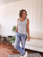 Ivory/Black Scoop Neck Fitted Stripe Tank