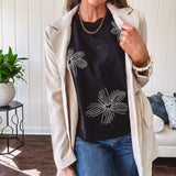 Black Floral Burst Embroidered Sweater Vest
