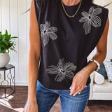 Black Floral Burst Embroidered Sweater Vest