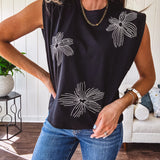 Black Floral Burst Embroidered Sweater Vest
