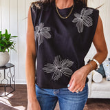 Black Floral Burst Embroidered Sweater Vest