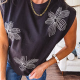 Black Floral Burst Embroidered Sweater Vest