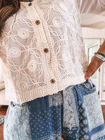 Beige Whimsical Whirl Embroidered Button Down Blouse