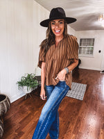 Placket Raglan Sleeve Stripe Top